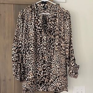 a.n.a Leopard Print V-Neck Button-Front Blouse - Black & Brown & Cream